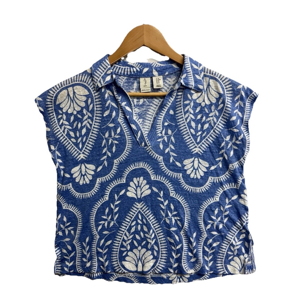 Joie Women's Linen Blue White Sleeveless Top Paisley Print Lightweight Size M